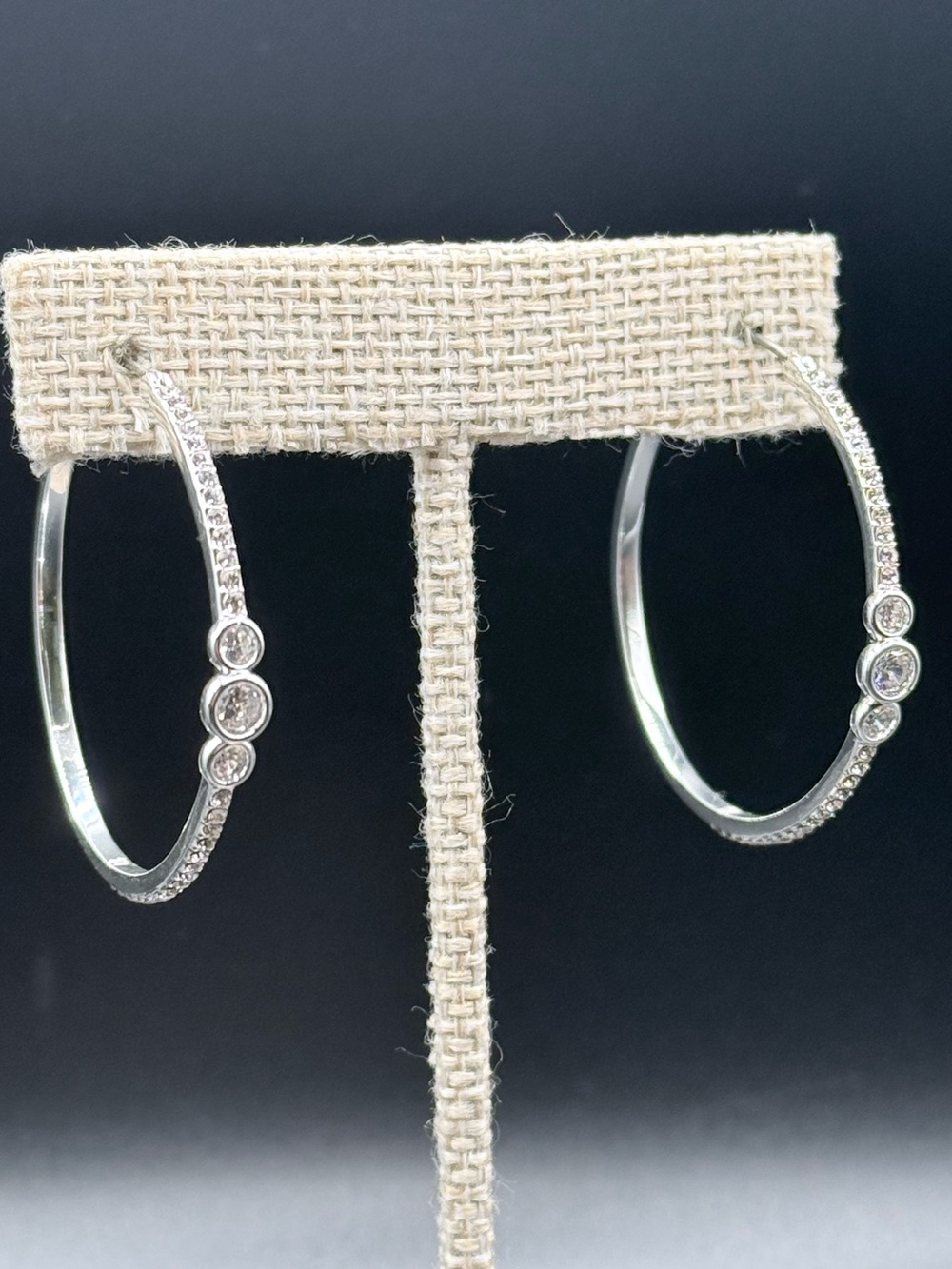 Lauren Ralph Lauren Silver-Tone Cubic Zirconia Pave Hoop Earrings